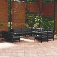 Set Divani da Giardino 11 pz con Cuscini Neri Massello di Pino cod mxl 42538