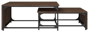 Tavolini impilabili 2pz rovere marrone in multistrato e metallo