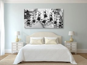Stampa su tela – Fiori in bianco e nero su sfondo astratto