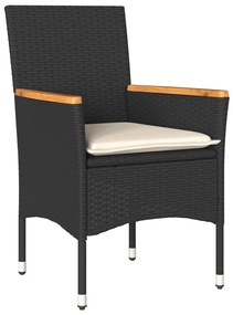 Set pranzo da giardino 5 pz con cuscini nero polyrattan acacia