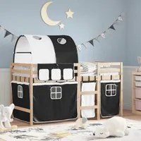 Letto a Soppalco con Tunnel Bambini Bianco e Nero 90x200cm Pino 3283844