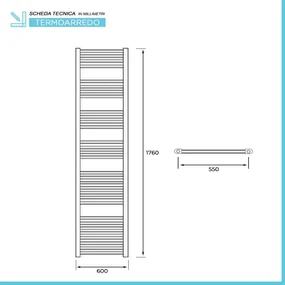 Termoarredo cromato scaldasalviette 60x180 interasse 55 cm