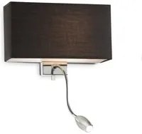 Applique Moderna Hotel Metallo Nero E Cromo 2 Luci E27+Led 1,5W