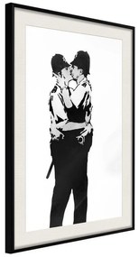 Poster  Banksy: Kissing Coppers I  Cornice Quadri Cornice nera con pass-partout, Larghezza x Altezza Home decor 20x30