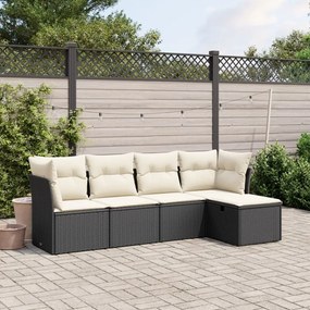 Set divani da giardino 5 pz con cuscini in polyrattan nero