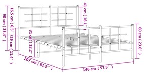 Giroletto con Testiera e Pediera Metallo Bianco 140x200 cm