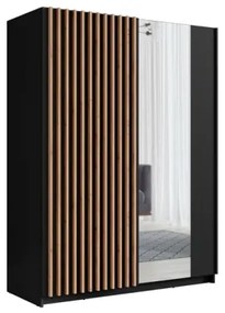 Armadio 150x200h Cm 2 Ante Scorrevoli Con Specchio Nero Listelli Rovere Dalia