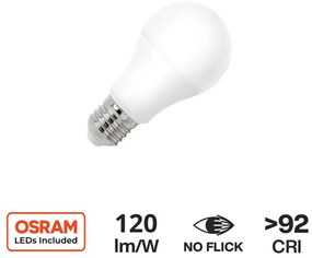 Lampada E27 12W, A60 120lm/W, CRI92, No Flickering Colore Bianco Caldo 3.000K