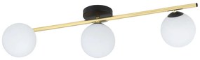 Plafoniera Contemporanea 3 Luci Eracle In Acciaio Oro/Nero E Sfere Vetro Bianco