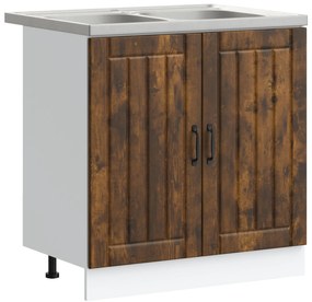 Armadio da cucina  &quot;&quot;lucca&quot;&quot; con doppio lavello in rovere affumicato in legno ingegnerizzato