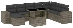 Set divano da giardino 9 pz con cuscini grigio in polyrattan