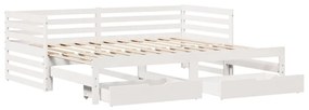 Dormeuse con cassetti bianco 90x200 cm legno massello di pino