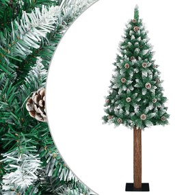 Albero Di Natale Sottile Con Legno Vero E Neve Verde 210 Cm /