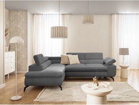 Divano angolare grigio (con penisola a sinistra/a L) con rivestimento in ciniglia Marbeya – Ropez