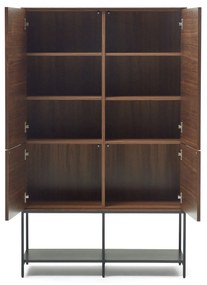 Kave Home - Credenza alta Vedrana 4 ante impiallacciate noce e gambe in acciaio nero 97,5 x 160 cm