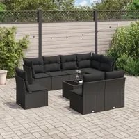 Set Divani da Giardino 9 pz con Cuscini Nero in Polyrattancod mxl 111068