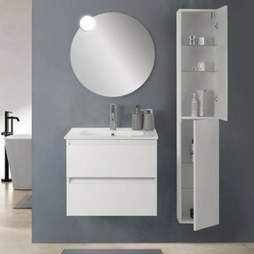 Colonna bagno sospesa H160 cm in legno bianco lucido con ripiani Leda