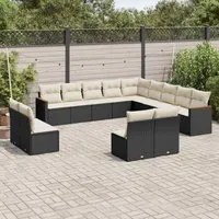 Set Divani da Giardino 13pz con Cuscini Nero in Polyrattan 3258885