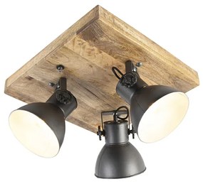 Faretto industriale grigio scuro con legno di mango 3 luci - Mangoes
