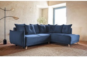 Divano letto angolare in velluto a coste blu scuro (angolo destro) Lazy Lukka - Miuform