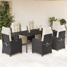 Set da pranzo da giardino 7 pz nero con cuscini in polyrattan