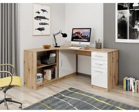 Scrivania con ripiano e cassetti ROBERTO, lato destro, rovere artisan/bianco