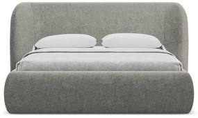 Letto matrimoniale imbottito grigio con contenitore con griglia 140x200 cm Hauke - Makamii