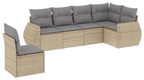 Set Divano da Giardino 6 pz con Cuscini Beige in Polyrattan