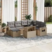 Set Divano da Giardino 8 pz con Cuscini Beige in Polyrattan 3274999