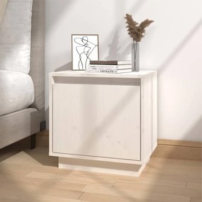 Comodino Bianco 40x30x40 Cm İn Legno Massello Di Pino /