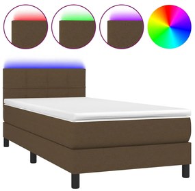 Letto a Molle Materasso e LED Marrone Scuro 80x200cm in Tessuto