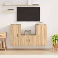 Set di Mobili Porta TV 3 pz Rovere Sonoma in Legno Multistrato 3188521