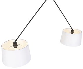 Lampada a sospensione nera con paralumi in lino bianco 35 cm 2 luci - Blitz