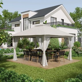 Gazebo Pieghevole 4x4 m ad Altezza Regolabile con Zanzariera e Borsa in Metallo e Tessuto Oxford Crema...