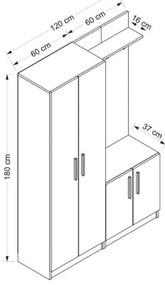 Armadio Ingresso 120x37x180 Con Ganci Appendiabiti Dante Bianco