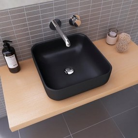 Lavabo da appoggio Catania SANYCCES quadrato piletta non inclusa in ceramica L 38.5 x H 13.5 x P 11 cm nero opaco piletta non inclusa