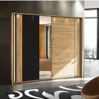 Armadio scorrevole di design moderno, con specchio, Rovere oak e Nero, ZFMLOZ10321011