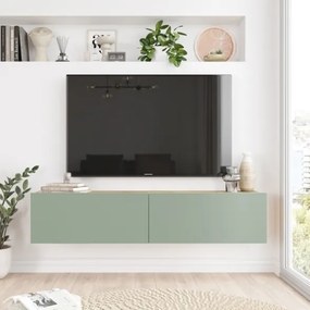 Mobile TV Sospeso 140x32x30 Effetto Legno Rovere E Verde Frame