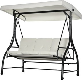 Dondolo Letto da Giardino 3 Posti con Tettuccio Regolabile 195x117x175 cm in Acciaio e Poliestere Crema e Nero...