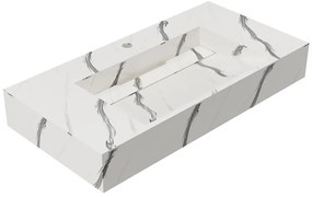 Lavabo sospeso L90.2 x l45,2 x H8 cm in Solid Surface effetto marmo Bianco - TAKOTNA
