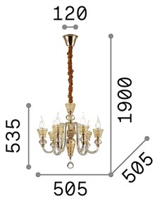 Lampadario Classico Strauss Vetro Oro 6 Luci E14