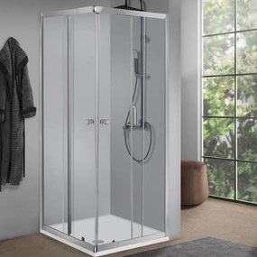 Box doccia angolare con porta scorrevole, L 88-100 cm x L 68-80 cm, H 190 cm, in vetro trasparente SP. 5 mm, profilo cromo