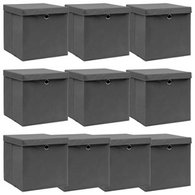Scatole Portaoggetti Con Coperchi 10pz Grigi 32x32x32cm Tessuto /