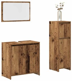 Set Mobili Da Bagno 3 Pz Legno Antico İn Legno Multistrato /