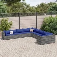 Set Divano da Giardino 10 pz con Cuscini Grigio in Polyrattan 3308351