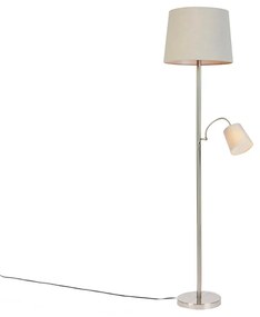 Lampada da terra intelligente in acciaio con paralume grigio incl. Wifi A60 ed E14 - Retro