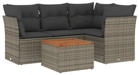 Set Divano da Giardino 5 pz con Cuscini Grigio in Polyrattan