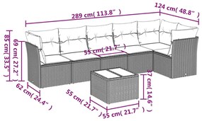 Set divani da giardino 7pz con cuscini grigio chiaro polyrattan