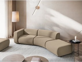 Chaise longue beige (con penisola a destra) con rivestimento in velluto Ekahi – Makamii