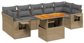 Set divano da giardino 8 pz con cuscini beige in polyrattan